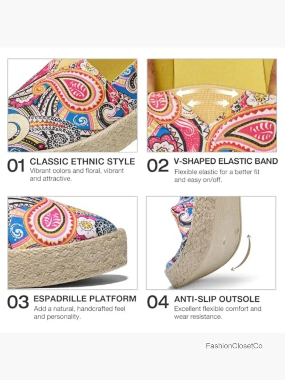 Canvas Espadrilles Flats Slip On Comfortable Travel Casual Shoes Memory Foam